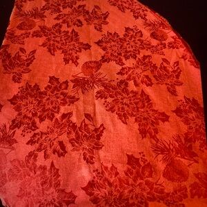Vintage Red Poinsettia Fabric Christmas Tablecloth Brocade 4 X 6